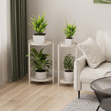 Simple 2-Tiers Round Floor Metal Base Plant Stand Black Image - 3