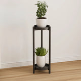 Simple 2-Tiers Round Floor Metal Base Plant Stand Black Image - 6