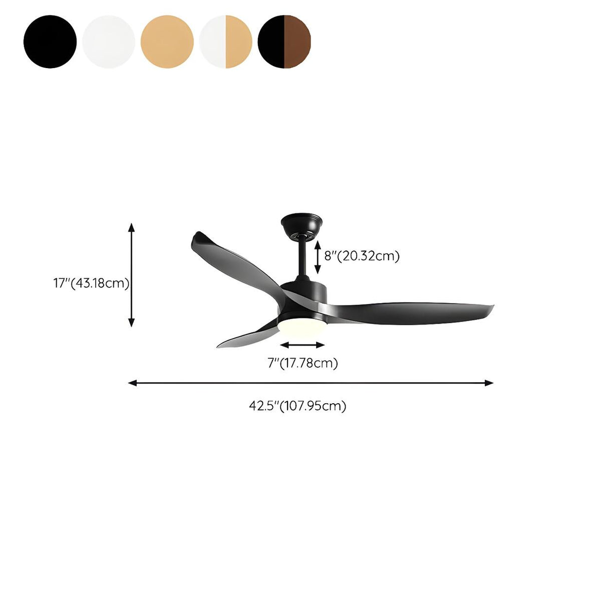 Simple 3 Blade Adjustable LED Ceiling Fan with Light 