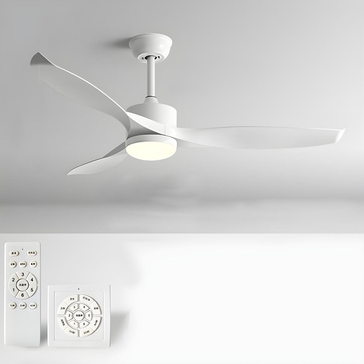 Simple 3 Blade Adjustable LED Ceiling Fan with Light Image - 3