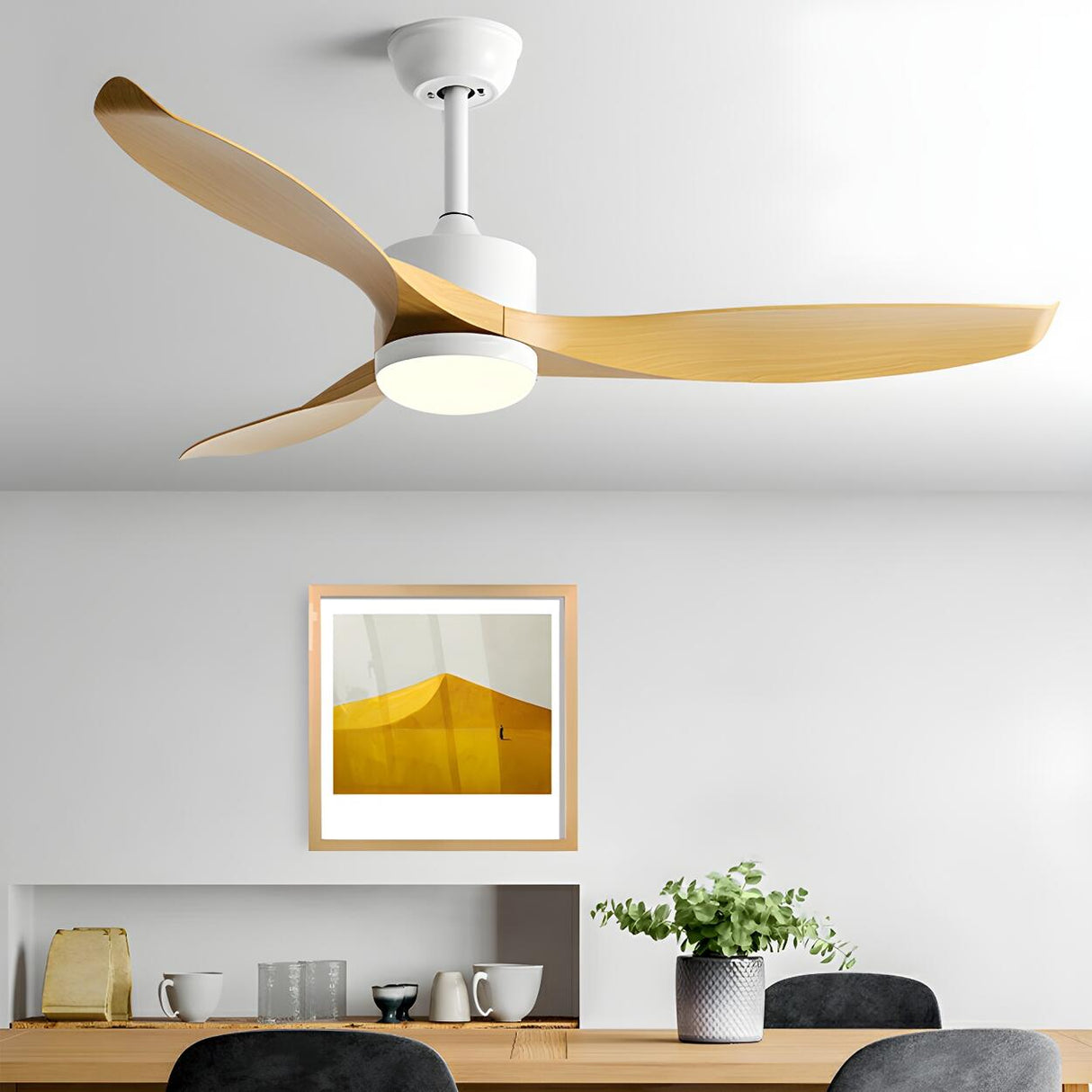Simple 3 Blade Adjustable LED Ceiling Fan with Light Image - 4
