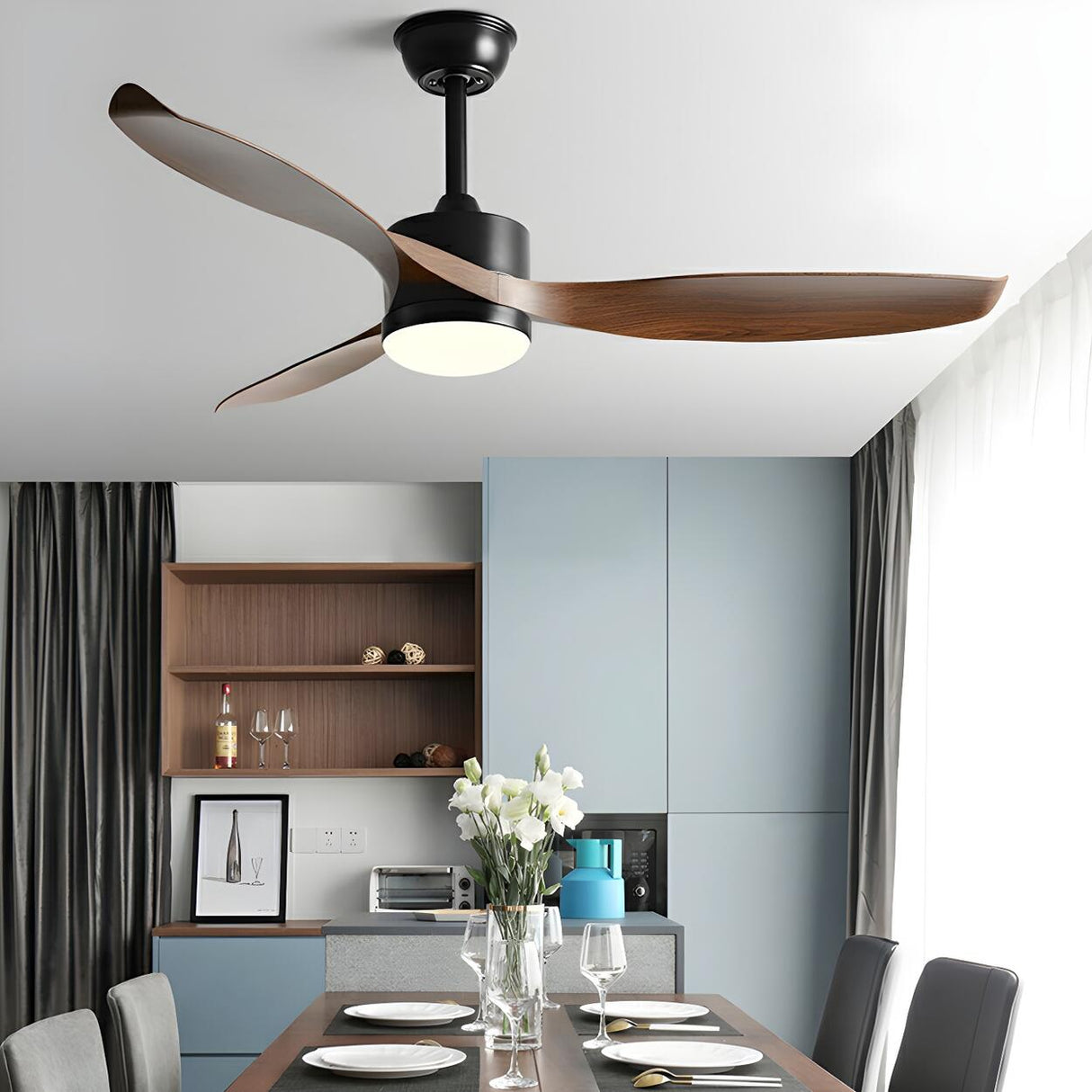 Simple 3 Blade Adjustable LED Ceiling Fan with Light Image - 5