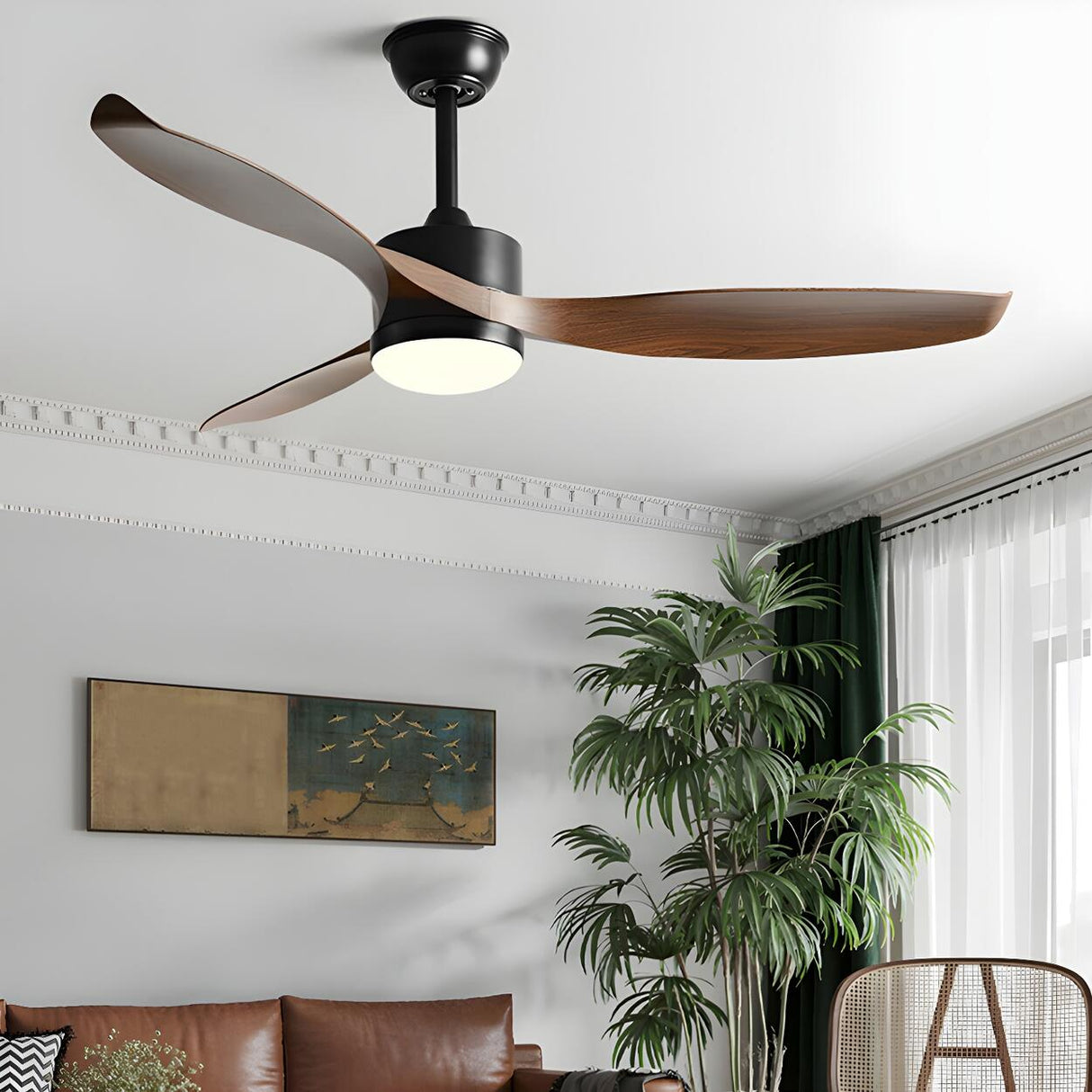 Simple 3 Blade Adjustable LED Ceiling Fan with Light Image - 8