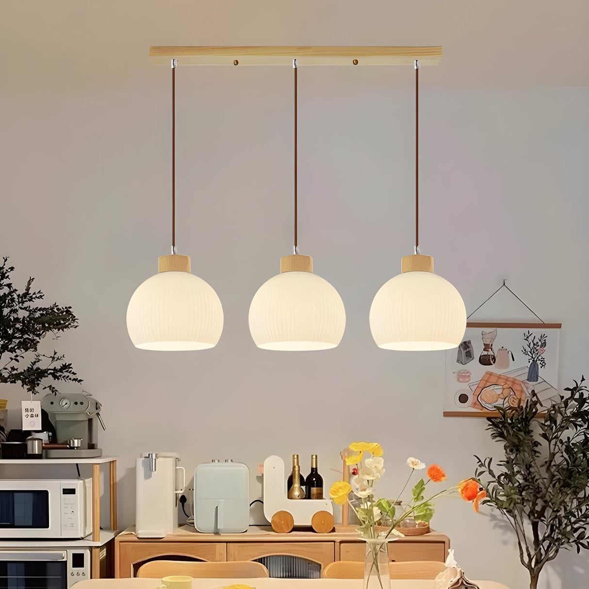 Simple Adjustable 3-Light Dome Island Pendant Light Image - 1