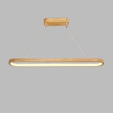 Simple Adjustable Wooden Oval Island LED Pendant Light Image - 7