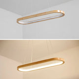 Simple Adjustable Wooden Oval Island LED Pendant Light Image - 11
