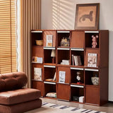 Simple Auburn Small Solid Wood Modular Cube Bookcase Image - 1