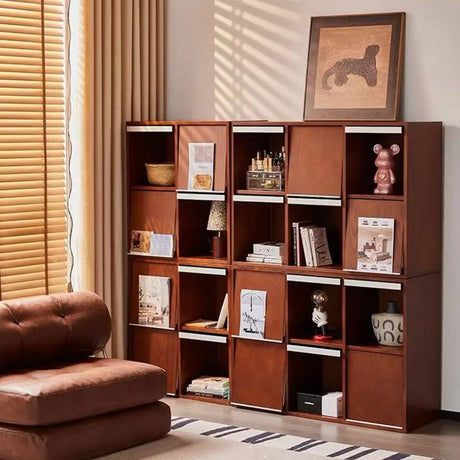 Simple Auburn Small Solid Wood Modular Cube Bookcase Image - 1