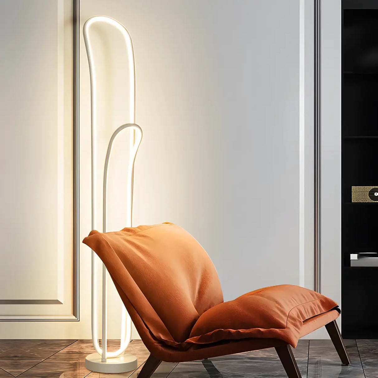 Simple  Bedroom White Curve LED Metal Floor Lamp Image - 14
