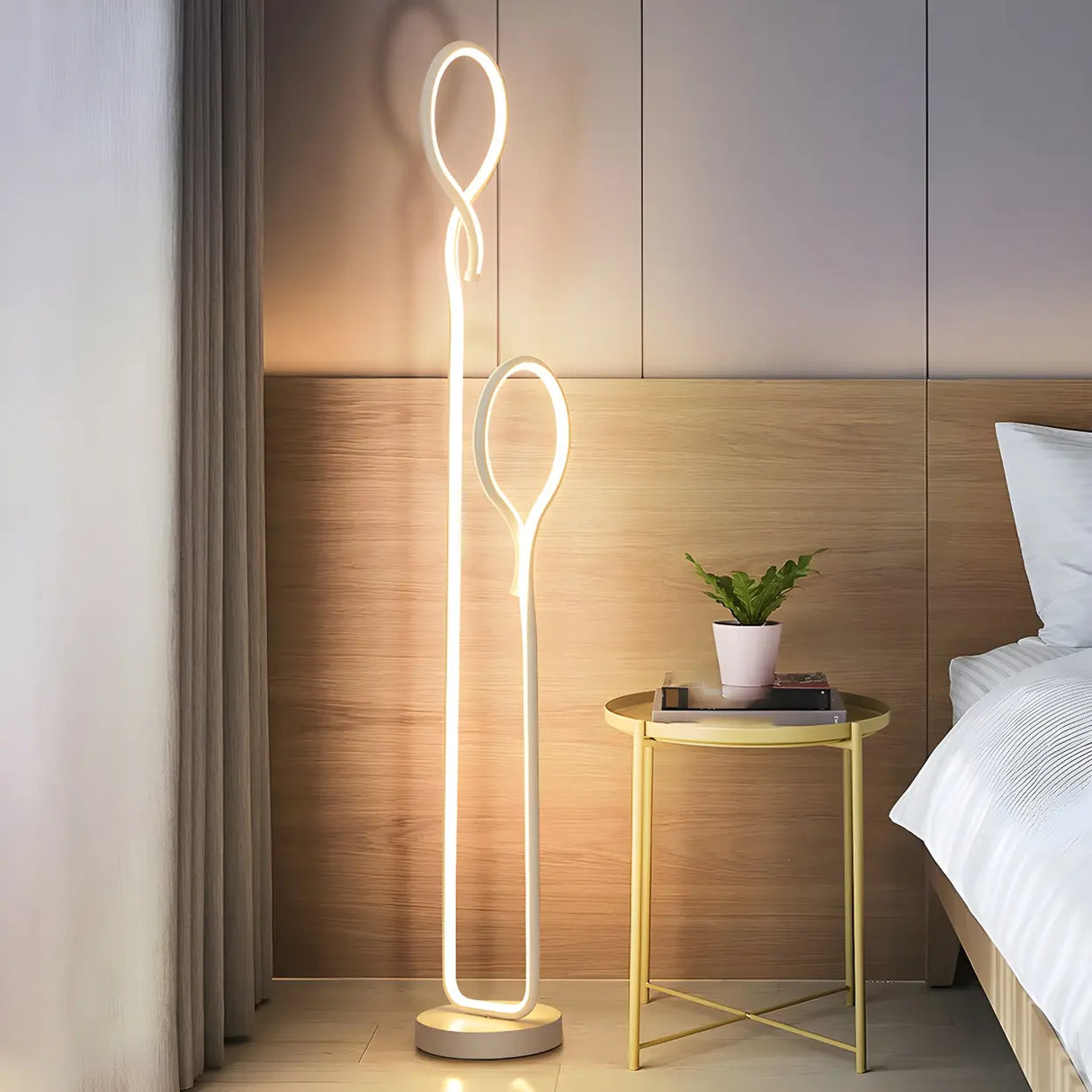 Simple  Bedroom White Curve LED Metal Floor Lamp Image - 15