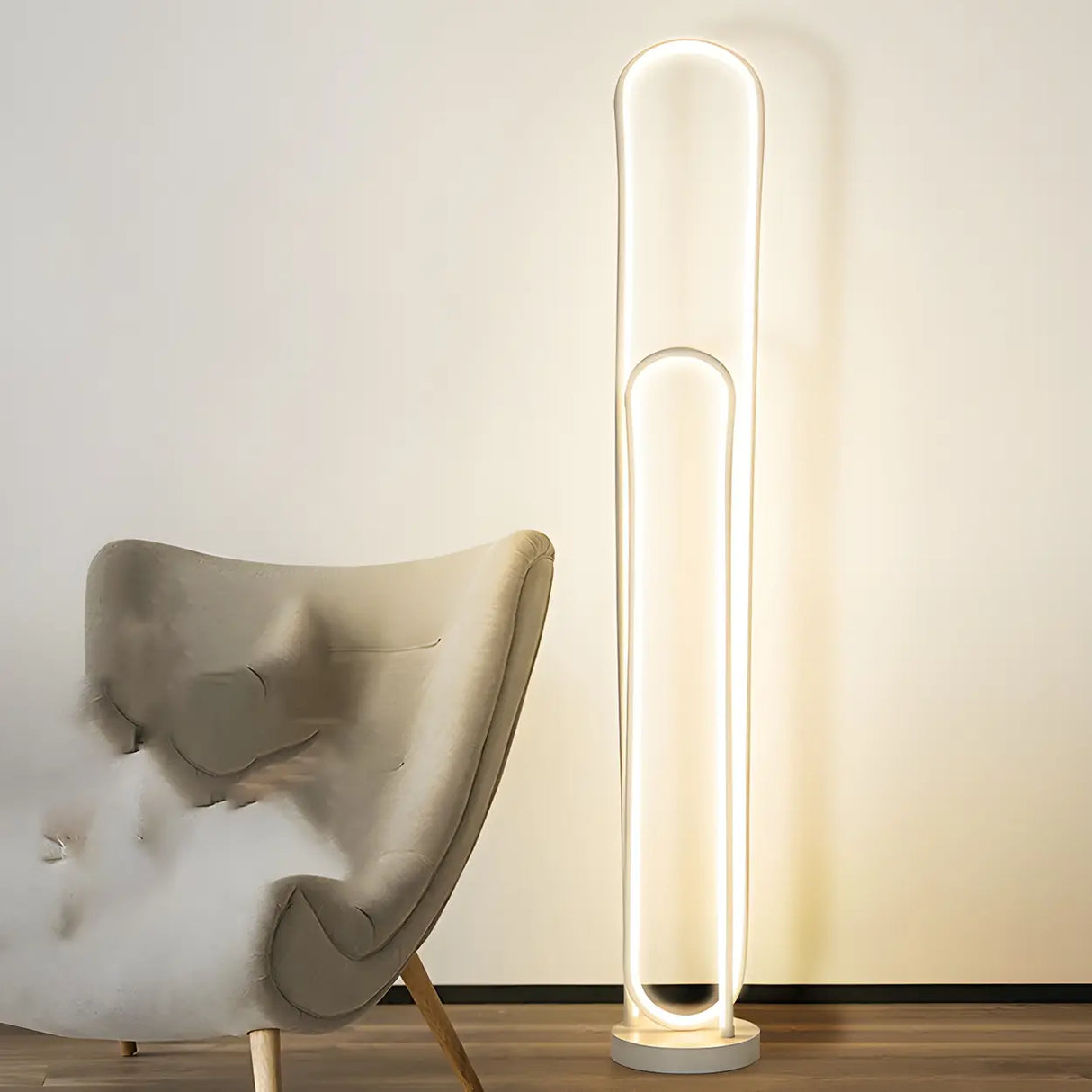 Simple  Bedroom White Curve LED Metal Floor Lamp Image - 3