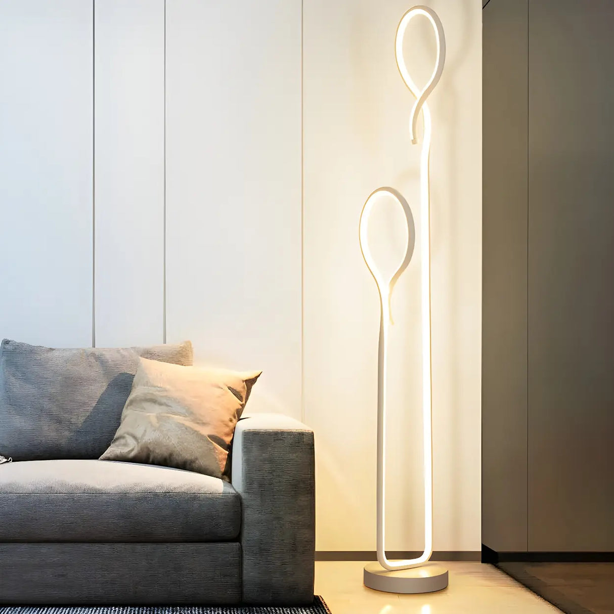 Simple  Bedroom White Curve LED Metal Floor Lamp Image - 4
