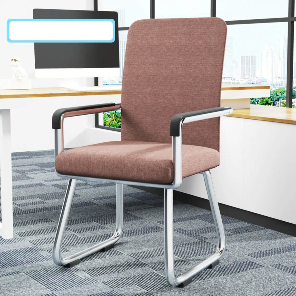 Simple Beige Ergonomic Rectangular Fabric Office Chair Image - 12