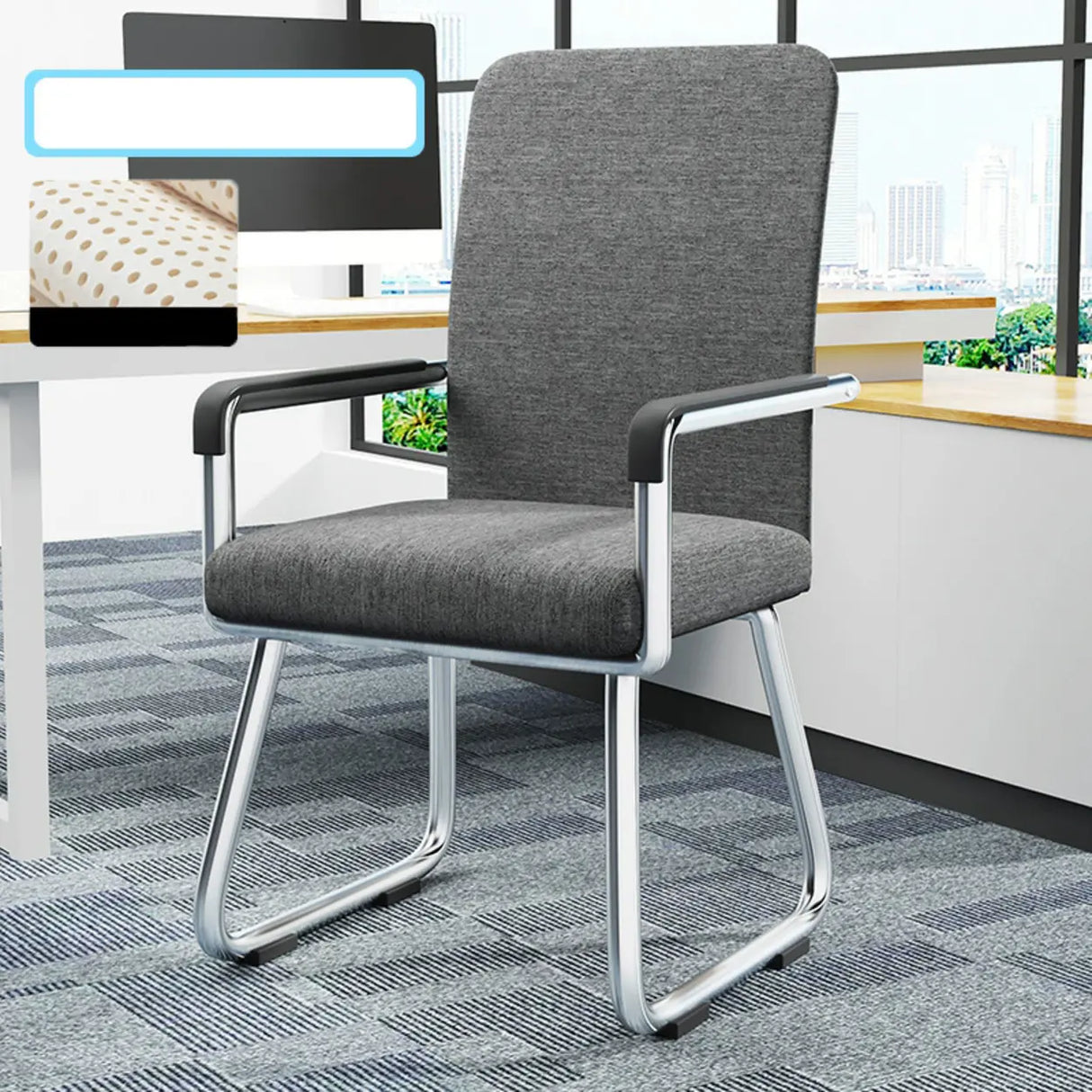 Simple Beige Ergonomic Rectangular Fabric Office Chair Image - 14