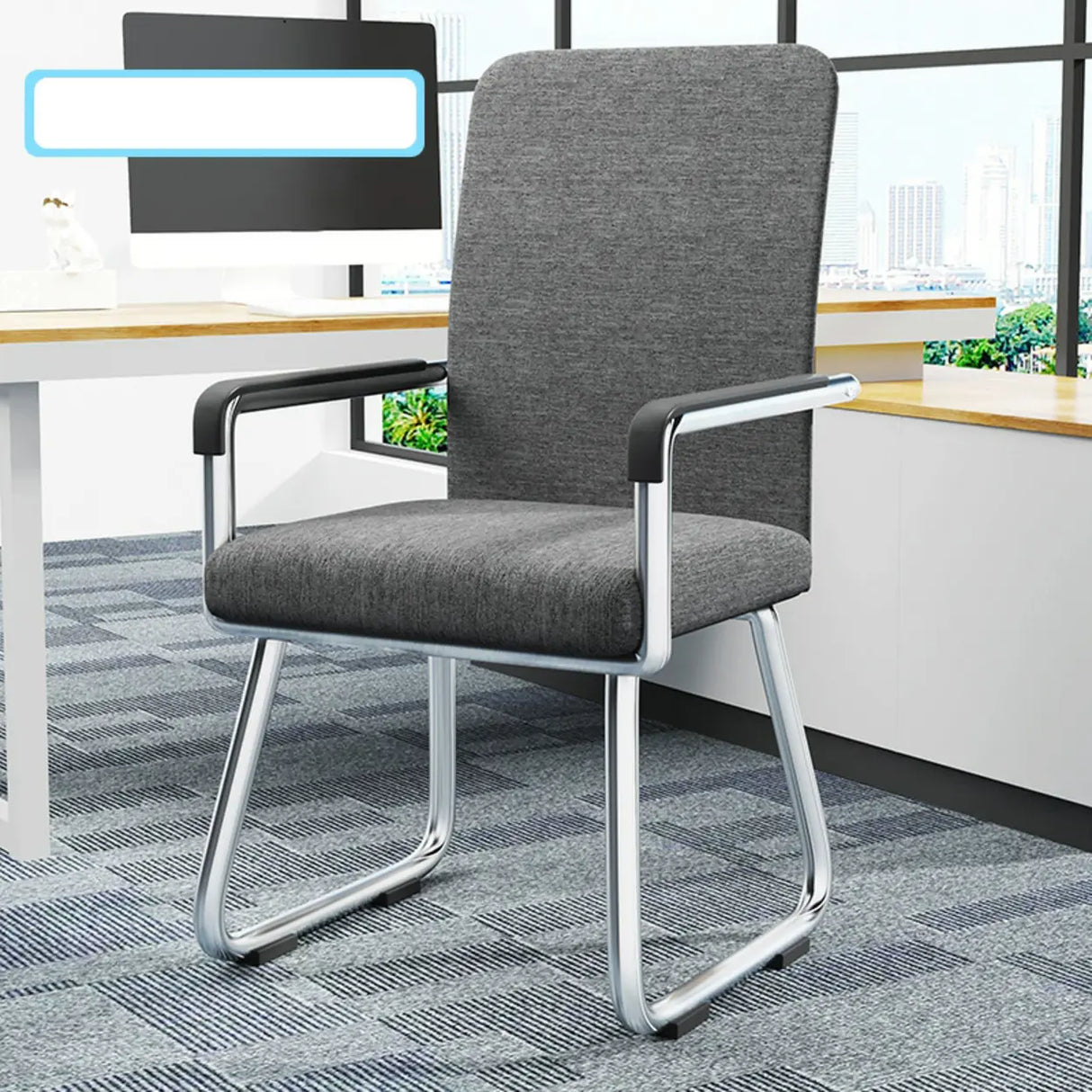 Simple Beige Ergonomic Rectangular Fabric Office Chair Image - 15
