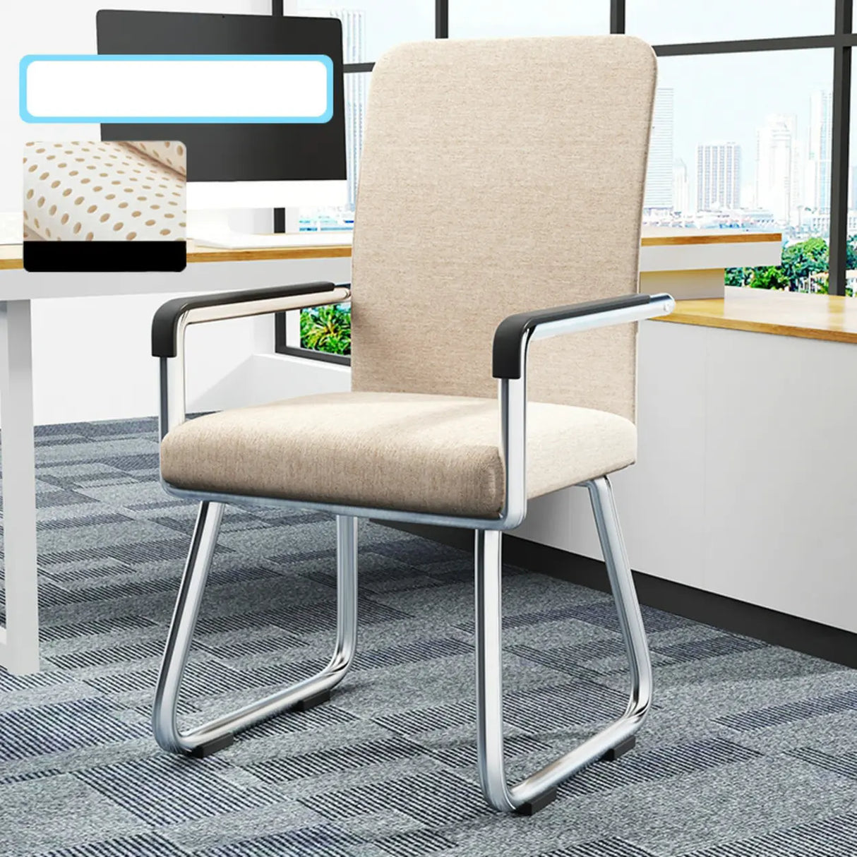 Simple Beige Ergonomic Rectangular Fabric Office Chair Image - 17