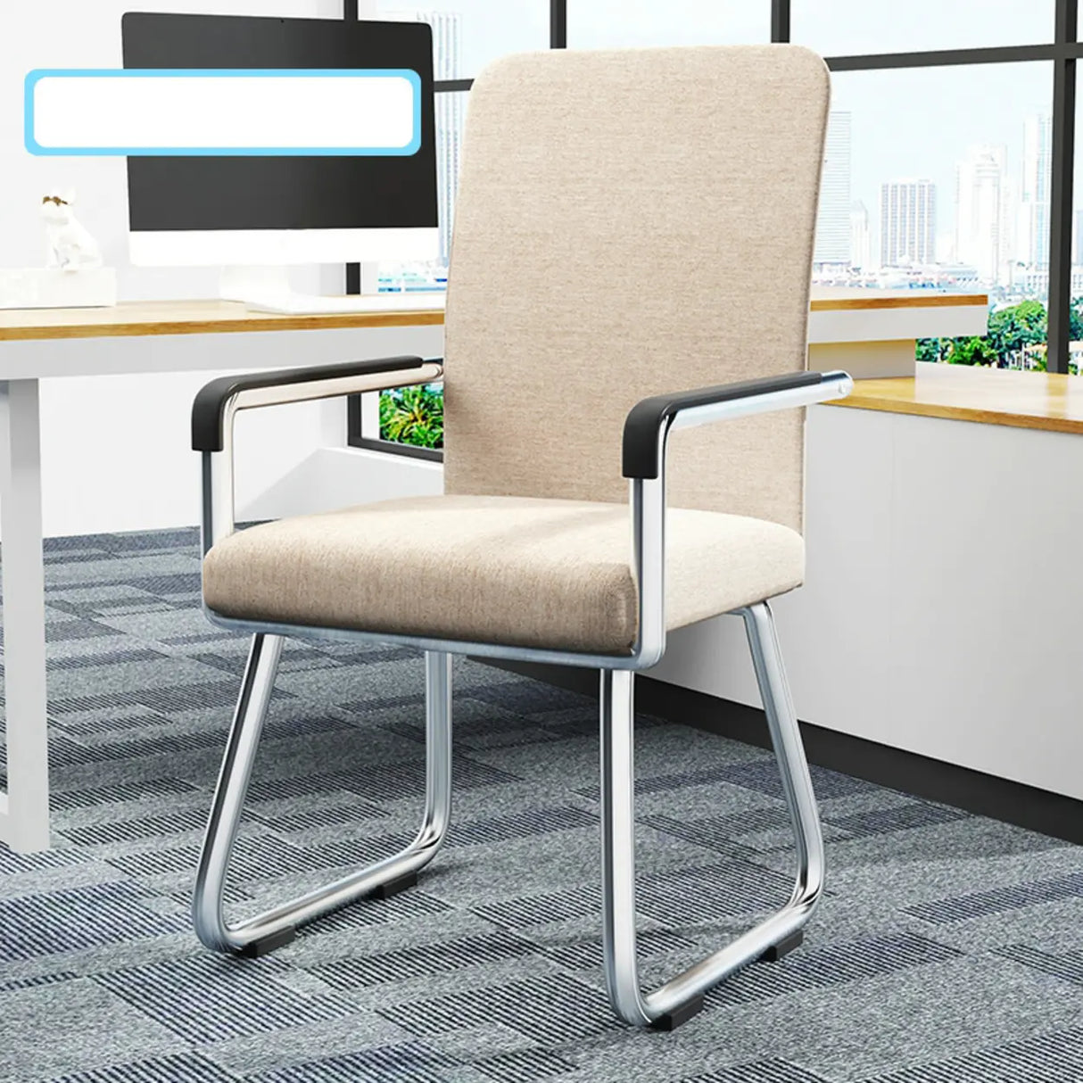 Simple Beige Ergonomic Rectangular Fabric Office Chair Image - 19