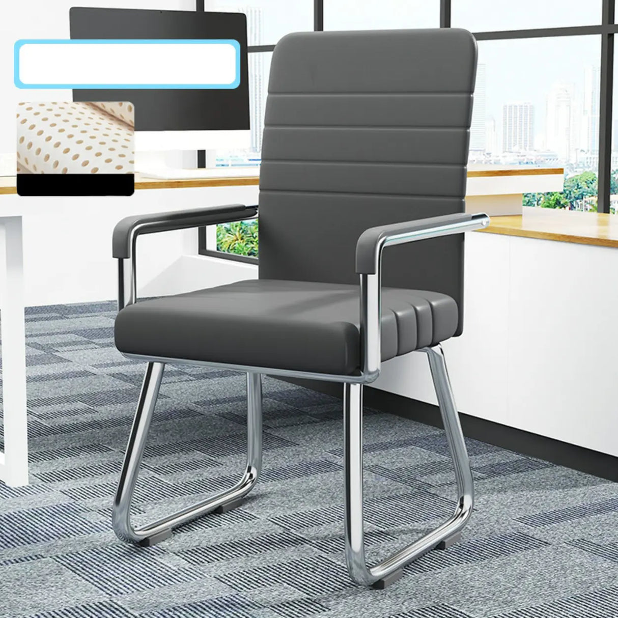 Simple Beige Ergonomic Rectangular Fabric Office Chair Image - 21