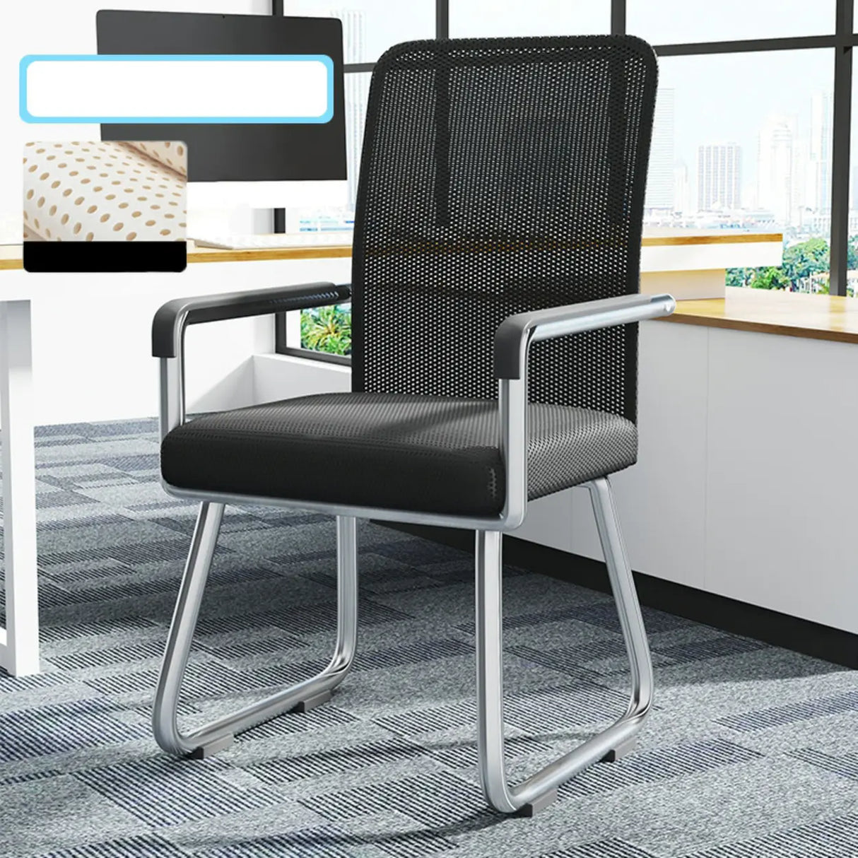 Simple Beige Ergonomic Rectangular Fabric Office Chair Image - 5
