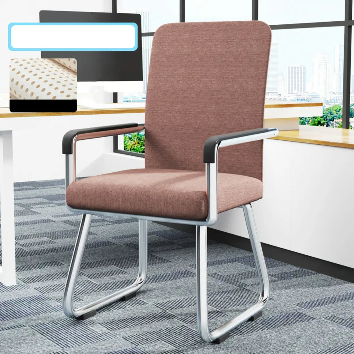 Simple Beige Ergonomic Rectangular Fabric Office Chair Image - 9