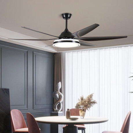 Simple Black 6 Blade LED Remote Ceiling Fan with Light Image - 1