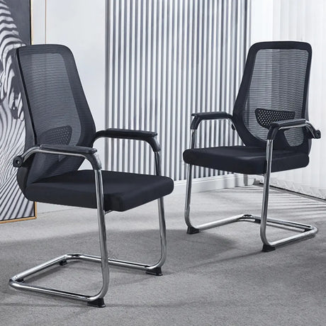 Simple Black Ergonomic Fixed Arms Mesh Metal Office Chair Image - 1