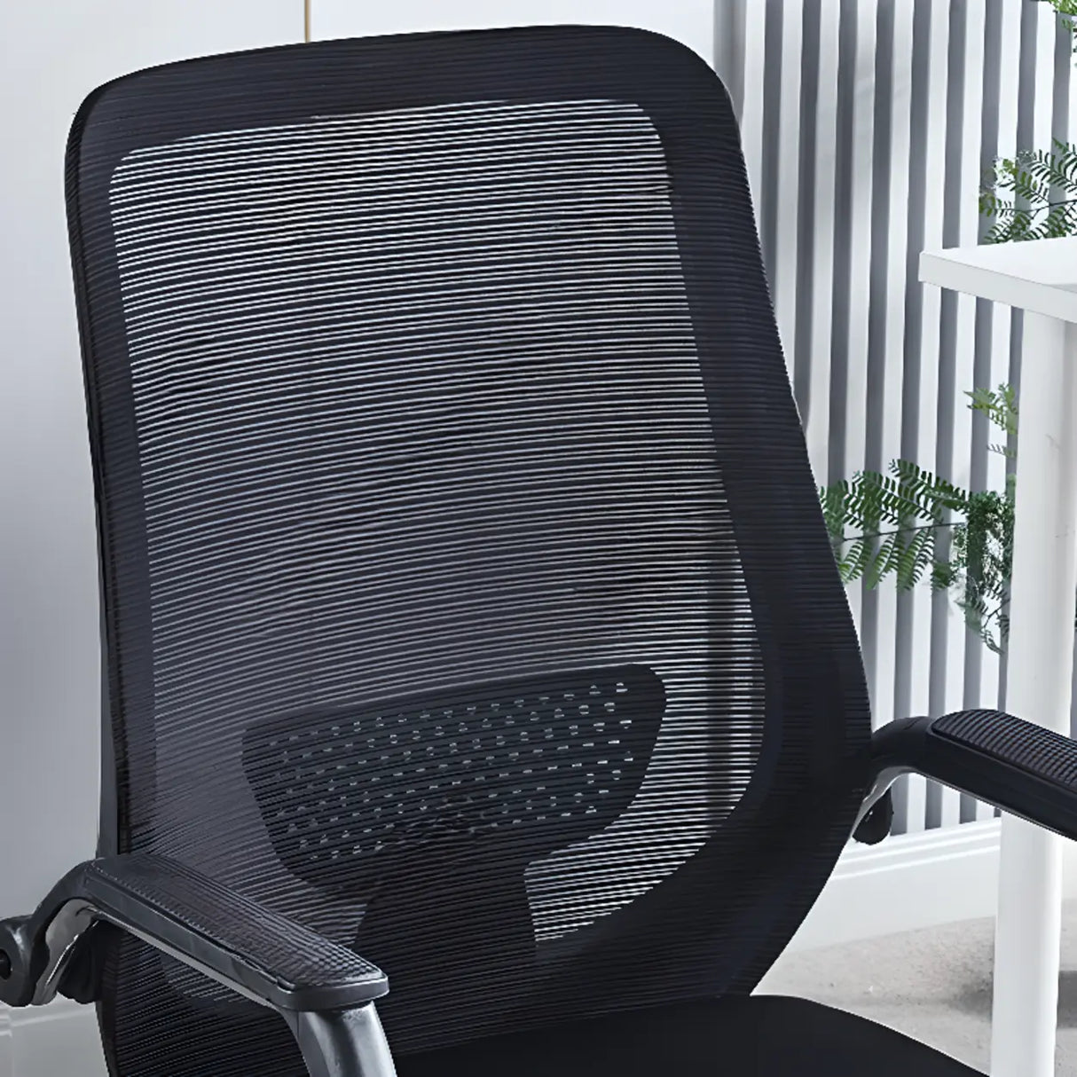 Simple Black Ergonomic Fixed Arms Mesh Metal Office Chair Image - 10