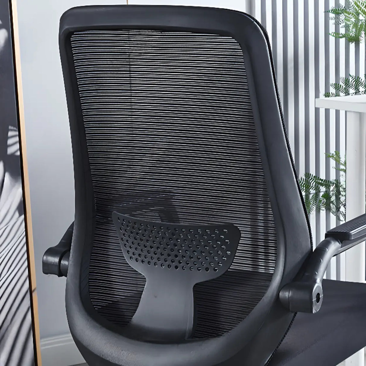 Simple Black Ergonomic Fixed Arms Mesh Metal Office Chair Image - 12