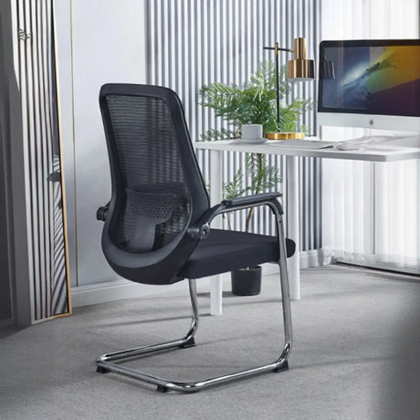 Simple Black Ergonomic Fixed Arms Mesh Metal Office Chair Image - 2