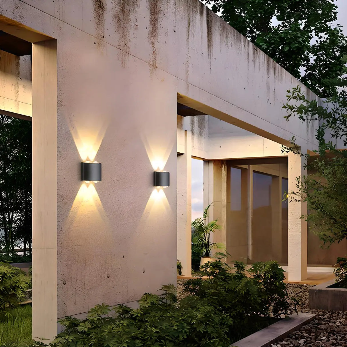 Simple Black Geometric  Exterior LED Up Down Wall Lamp Image - 5