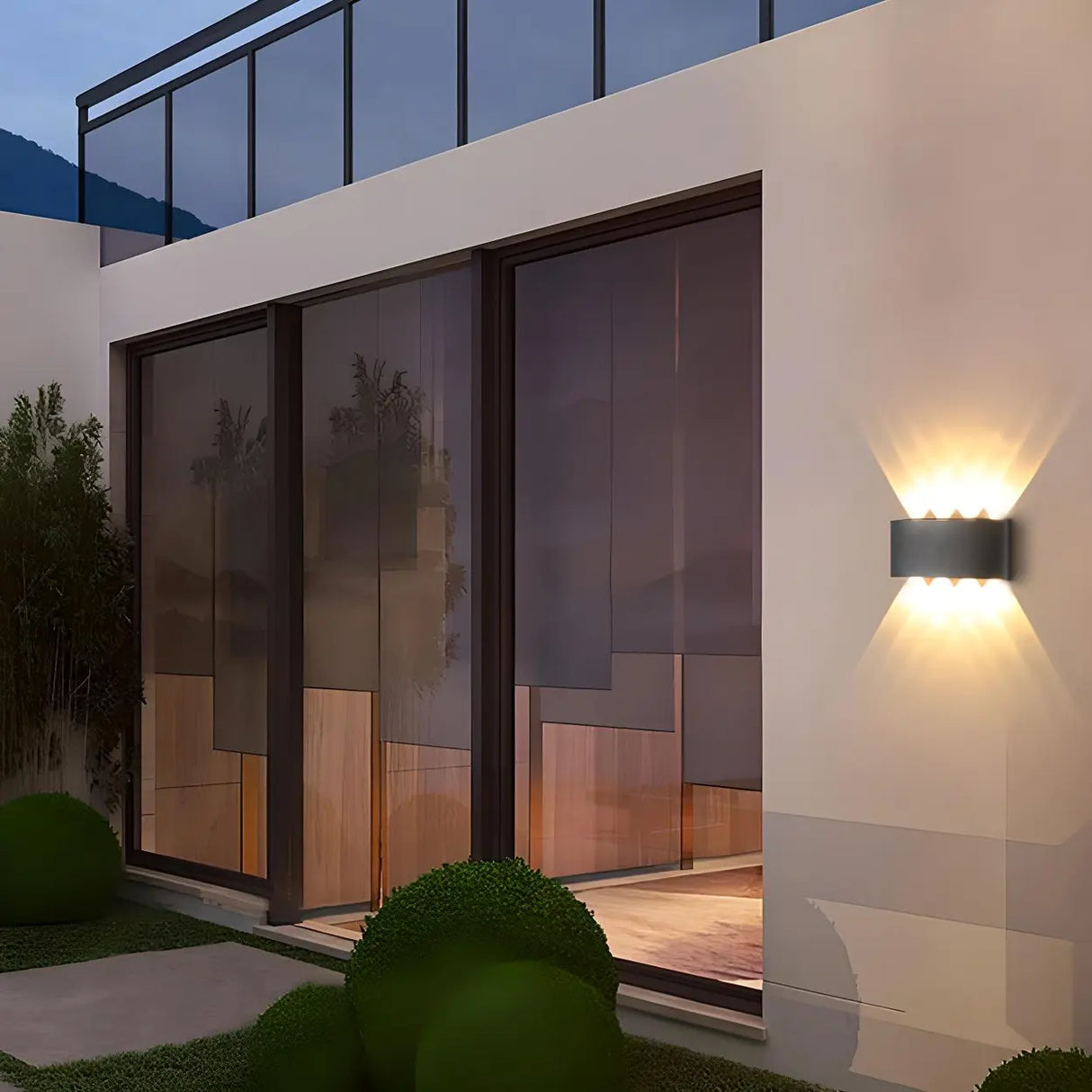 Simple Black Geometric  Exterior LED Up Down Wall Lamp Image - 6