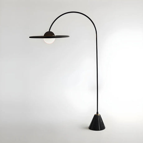 Simple Black Large Disc and Arched Metal Floor Lamp Image - 2