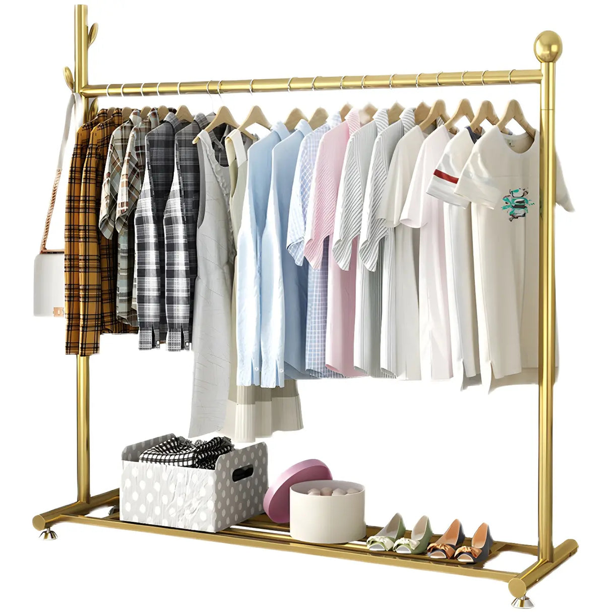 Simple Black Metal Garment Coat Rack with Hooks and Shelf Image - 4