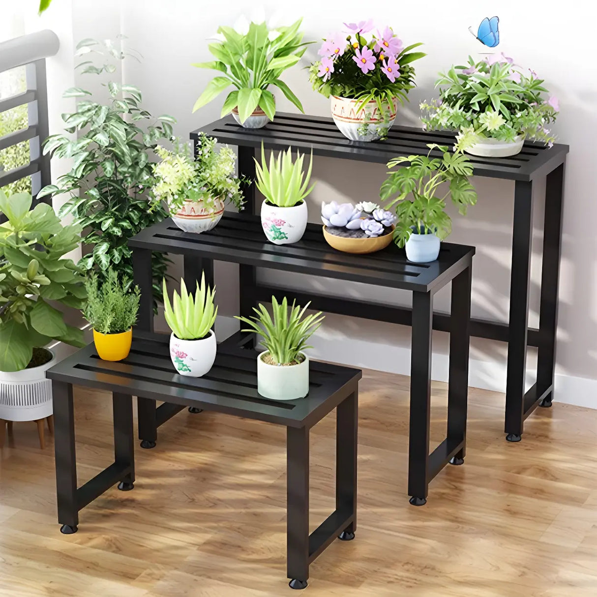 Simple Black Metal Waterproof Rectangular Plant Stand Image - 1