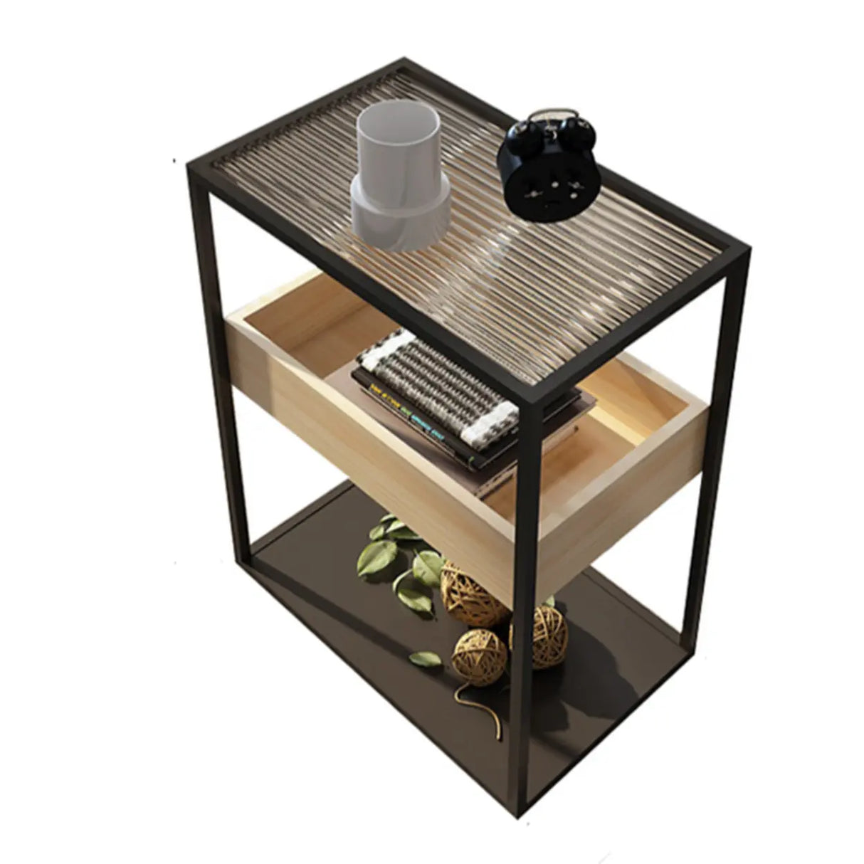 Simple Black Open Alloy Rectangular Storage Bookshelf Image - 11