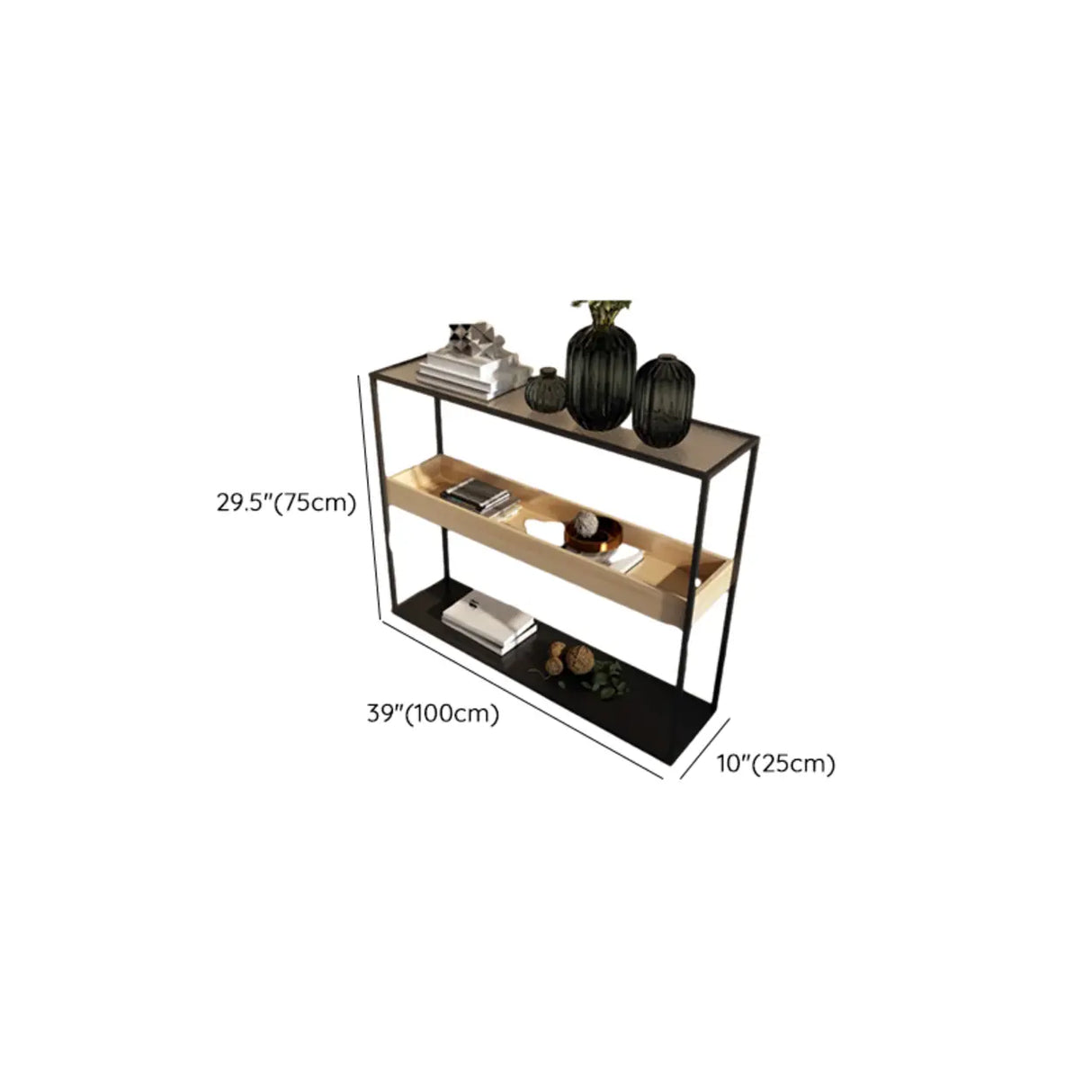 Simple Black Open Alloy Rectangular Storage Bookshelf Image - 17
