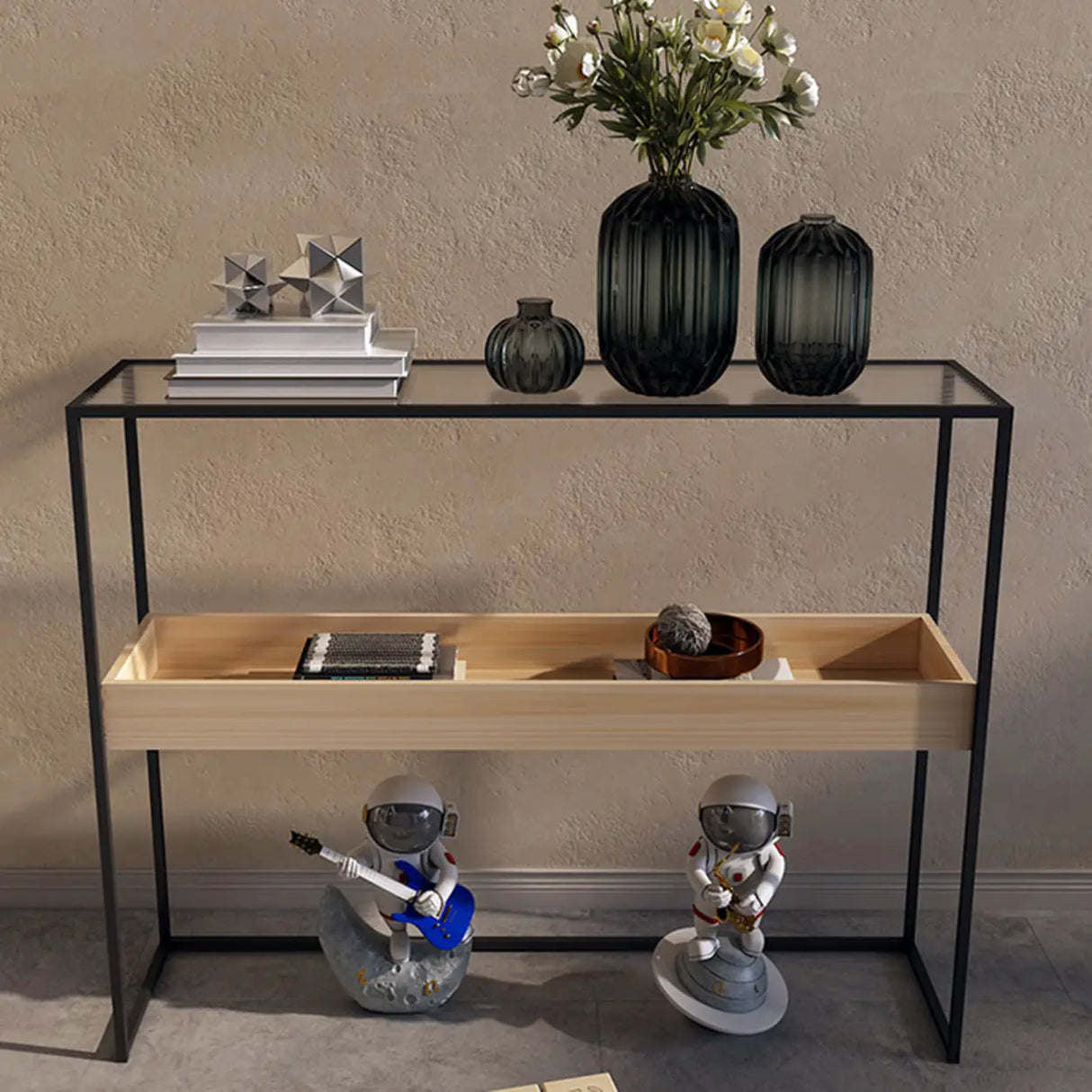 Simple Black Open Alloy Rectangular Storage Bookshelf Image - 1