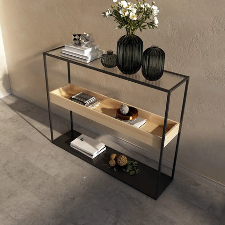 Simple Black Open Alloy Rectangular Storage Bookshelf Image - 2