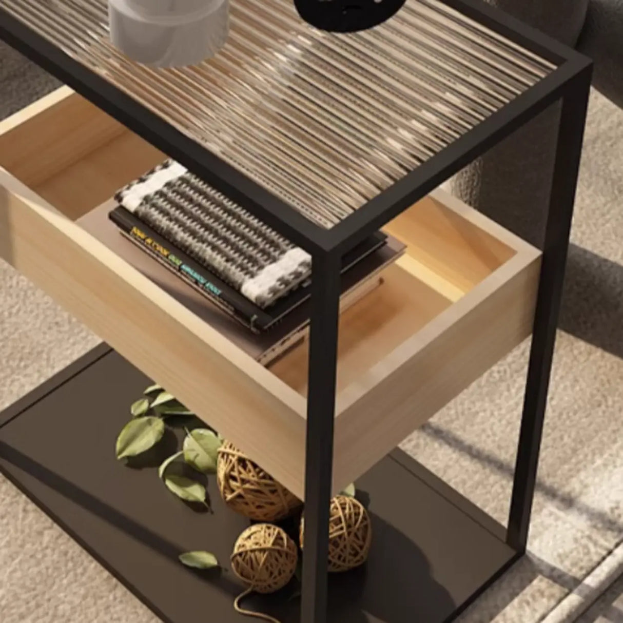 Simple Black Open Alloy Rectangular Storage Bookshelf Image - 6