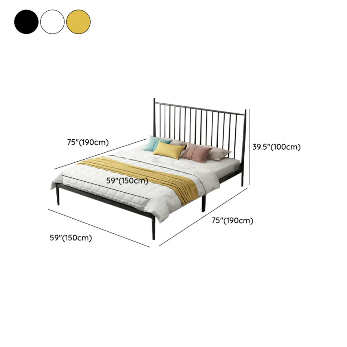 Simple Black Queen Metal Headboard Modern Open-Frame Bed Image - 18