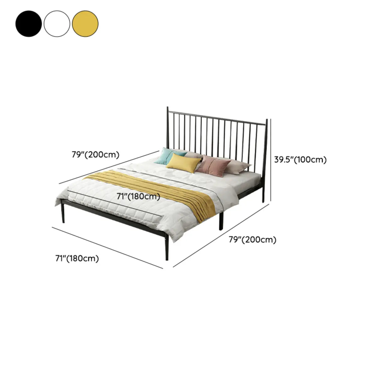 Simple Black Queen Metal Headboard Modern Open-Frame Bed Image - 23