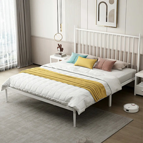 Simple Black Queen Metal Headboard Modern Open-Frame Bed Image - 4