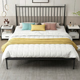 Simple Black Queen Metal Headboard Modern Open-Frame Bed Image - 6