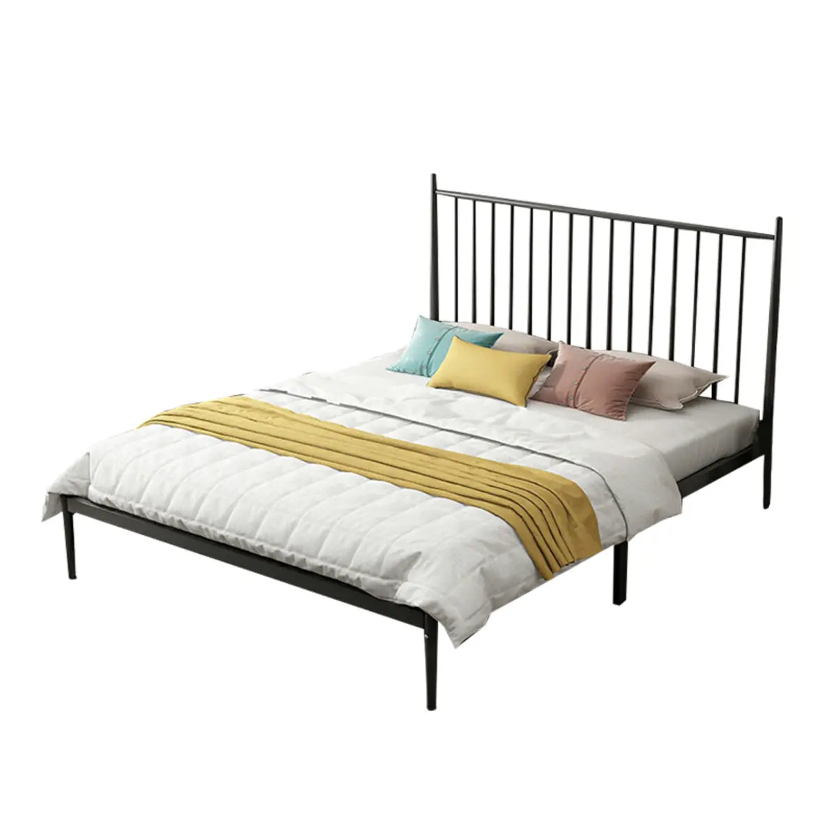 Simple Black Queen Metal Headboard Modern Open-Frame Bed Image - 8
