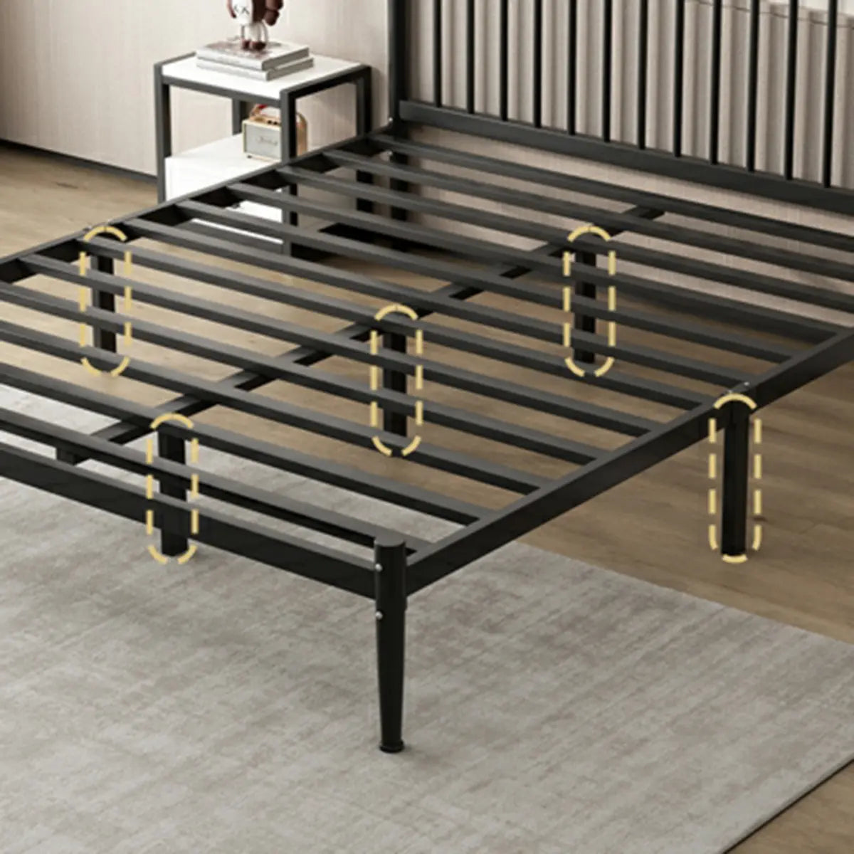 Simple Black Queen Metal Headboard Modern Open-Frame Bed Image - 11