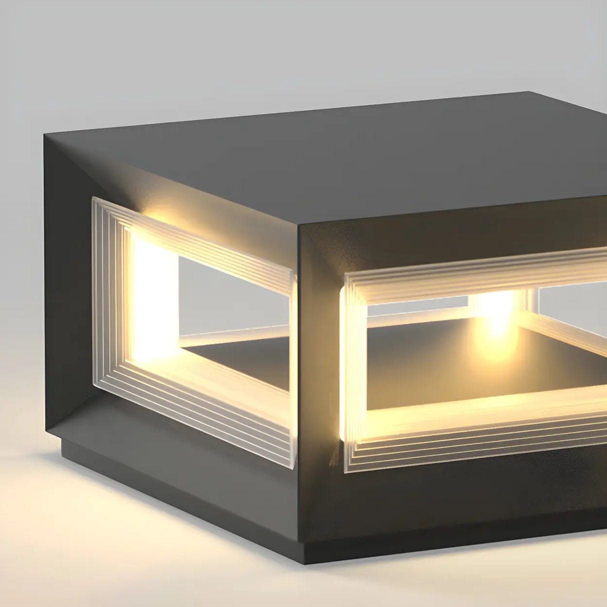 Simple Black Rectangular Metal Frame Post Outdoor Lamp Image - 13