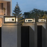 Simple Black Rectangular Metal Frame Post Outdoor Lamp Image - 16