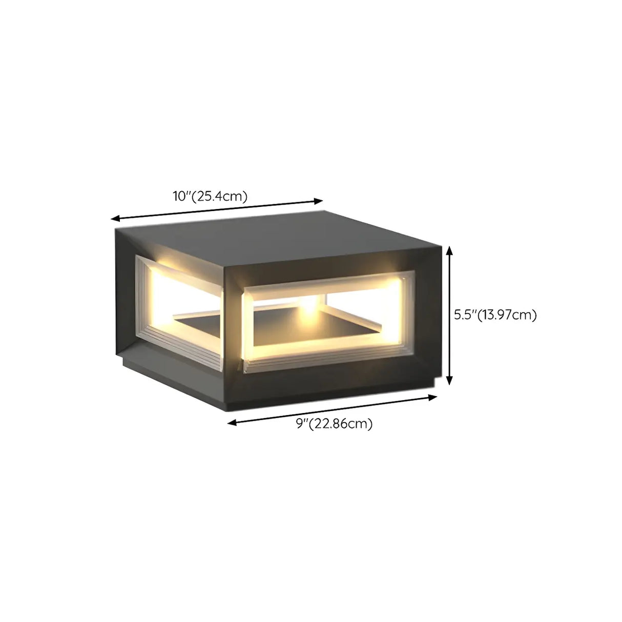 Simple Black Rectangular Metal Frame Post Outdoor Lamp 