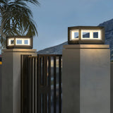 Simple Black Rectangular Metal Frame Post Outdoor Lamp Image - 5