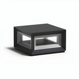 Simple Black Rectangular Metal Frame Post Outdoor Lamp Image - 9